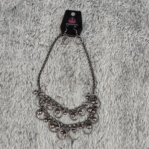 Paparazzi Gunmetal Grey Warning‎ Bells Necklace & Earrings Set